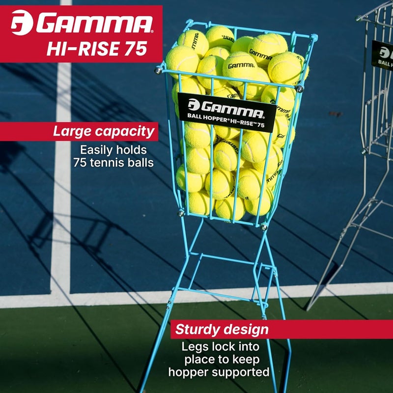 Gamma Ball Hopper Hi-Rise 75 - Heavy Duty Tennis Ball Basket with Handle for Easy Pickup & Storage - Holds 75 Tennis Balls, Durable Steel Construction, Weather-Resistant Coating (Multiple Colors) - Image 3